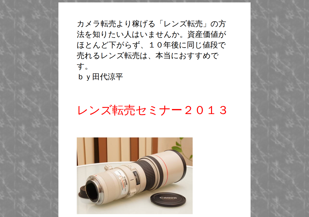 レンズ転売セミナー2013