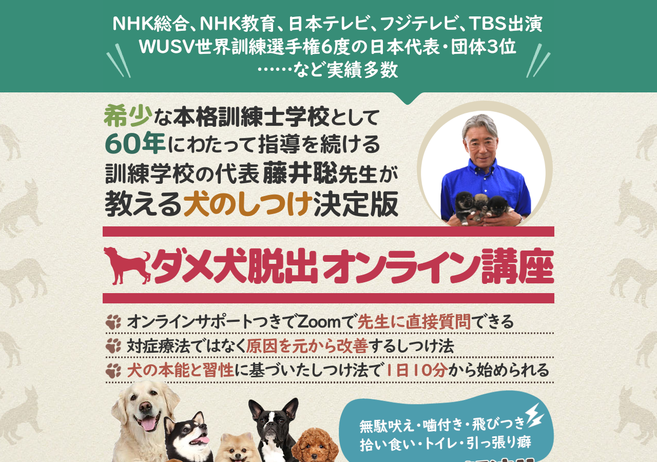 ダメ犬脱出オンライン講座（6ヶ月のオンラインサポート付）